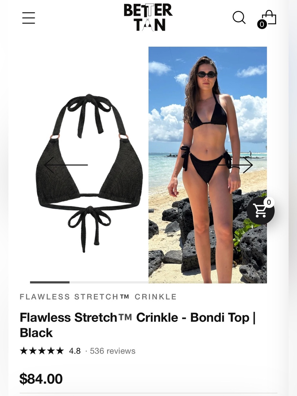 Better Tan Flawless Stretch™ Crinkle Bondi Bikini Top — Fits XS-L